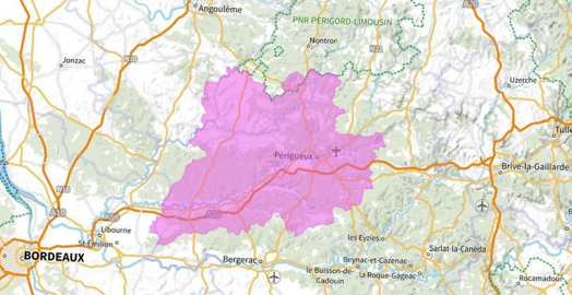 Carte de l'allotissement Périgueux, Canal 9B - 204.640 MHz