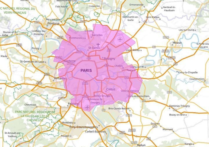 Carte de l'allotissement Paris local 1, RNT Associative, Canal 9A - 202.928 MHz