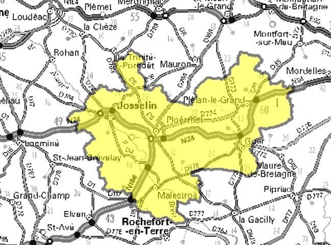Carte de l'allotissement Ploërmel local 1, Canal 6A - 181.936 MHz