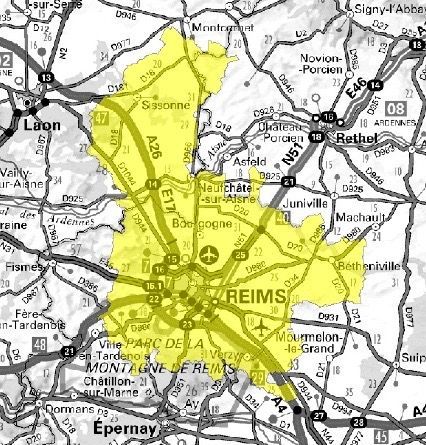 Carte de l'allotissement Reims local 1, Canal 9B - 204.640 MHz