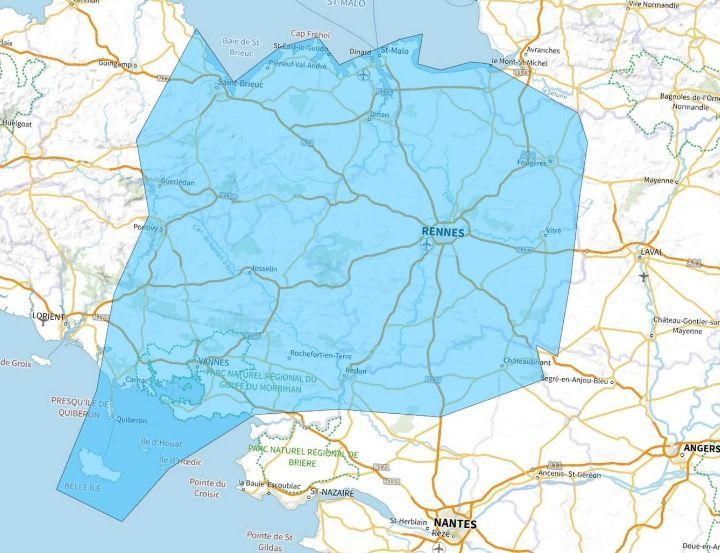 Carte de l'allotissement Rennes étendu, Canal 10A - 209.936 MHz