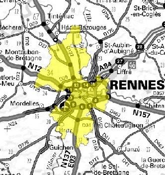 Carte de l'allotissement Rennes local 1, Canal 10D - 215.072 MHz