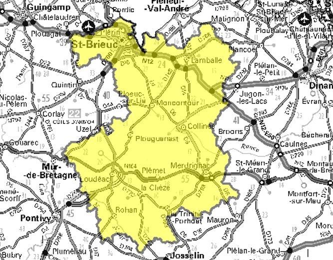 Carte de l'allotissement Saint-Brieuc local 1, Canal 10C - 213.360 MHz