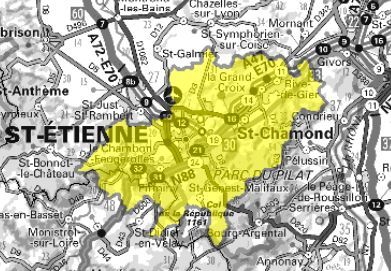 Carte de l'allotissement Saint-Étienne local 1, Canal 8A - 195.936 MHz