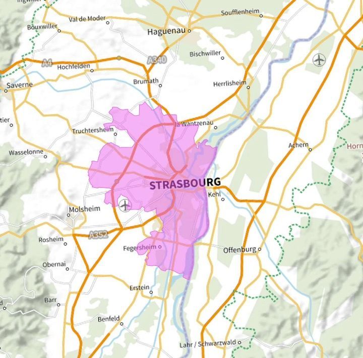 Carte de l'allotissement Strasbourg local 1, Canal 6C - 185.360 MHz