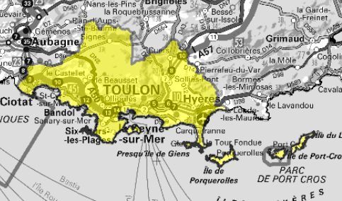 Carte de l'allotissement Toulon local 1, Canal 11C - 220.352 MHz