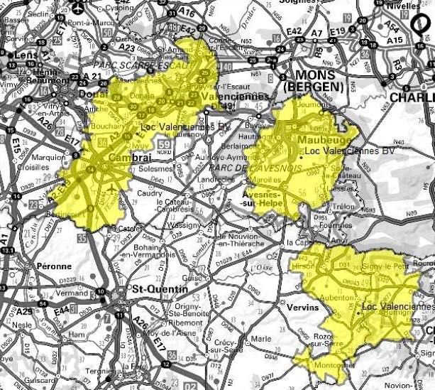 Carte de l'allotissement Valenciennes local 1, Canal 7A - 188.928 MHz