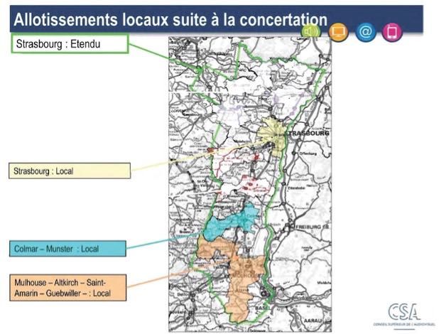 Carte de l'allotissement Mulhouse local 1, Canal 6A - 181.936 MHz