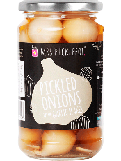 Mrs Picklepot Pickled Onions with Garlic Flakes 440g