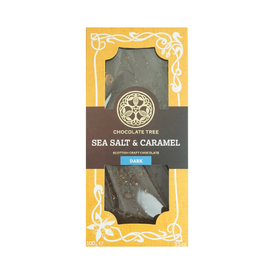 Chocolate Tree Milk Chocolate Dark Salted Caramel - Organic dark chocolate topped with crunchy caramel and ground sea salt to give a sensational taste.