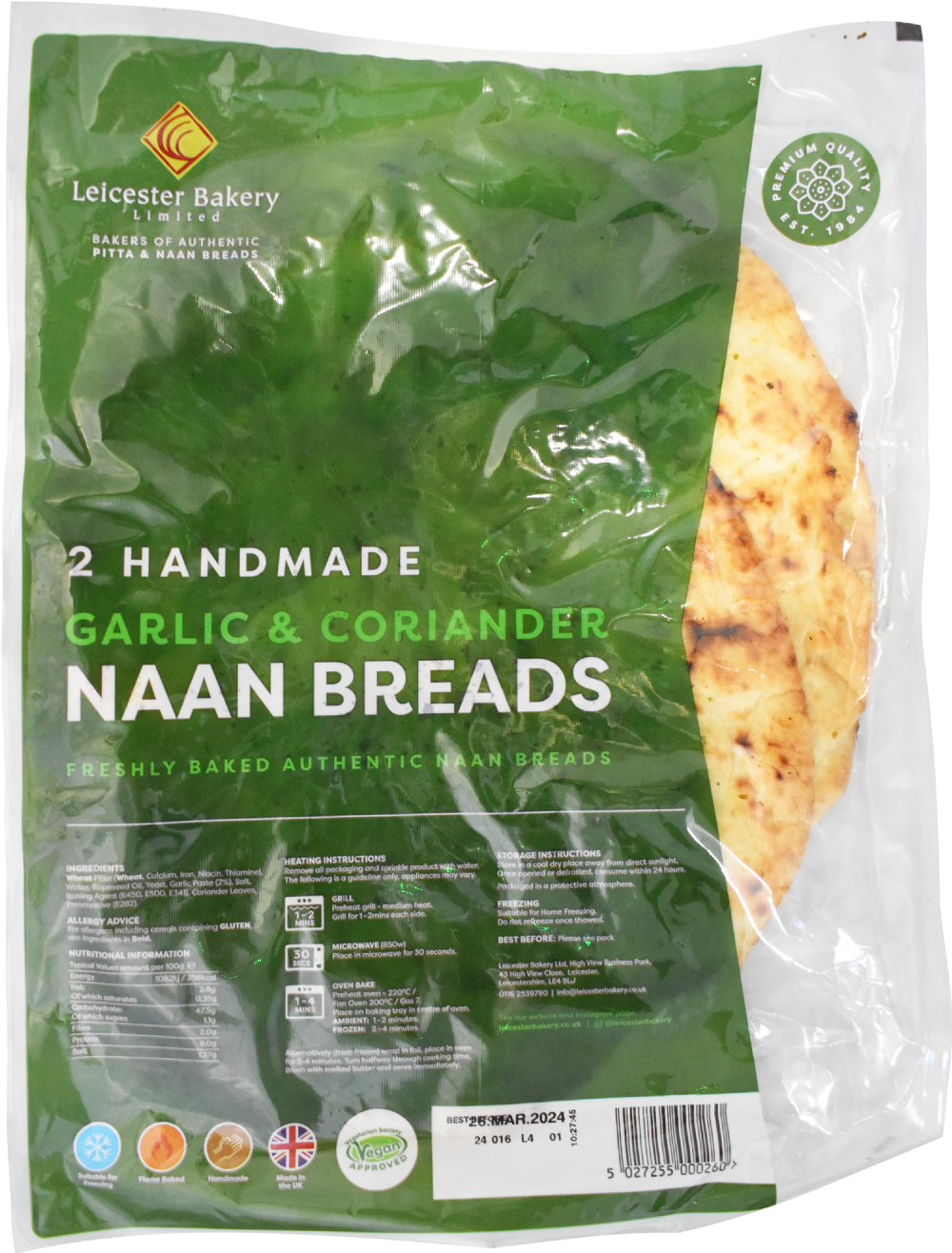 Leicester Bakery 2 handmade garlic and coriander naan breads