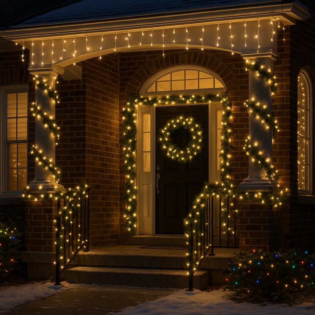 christmas lights on porch