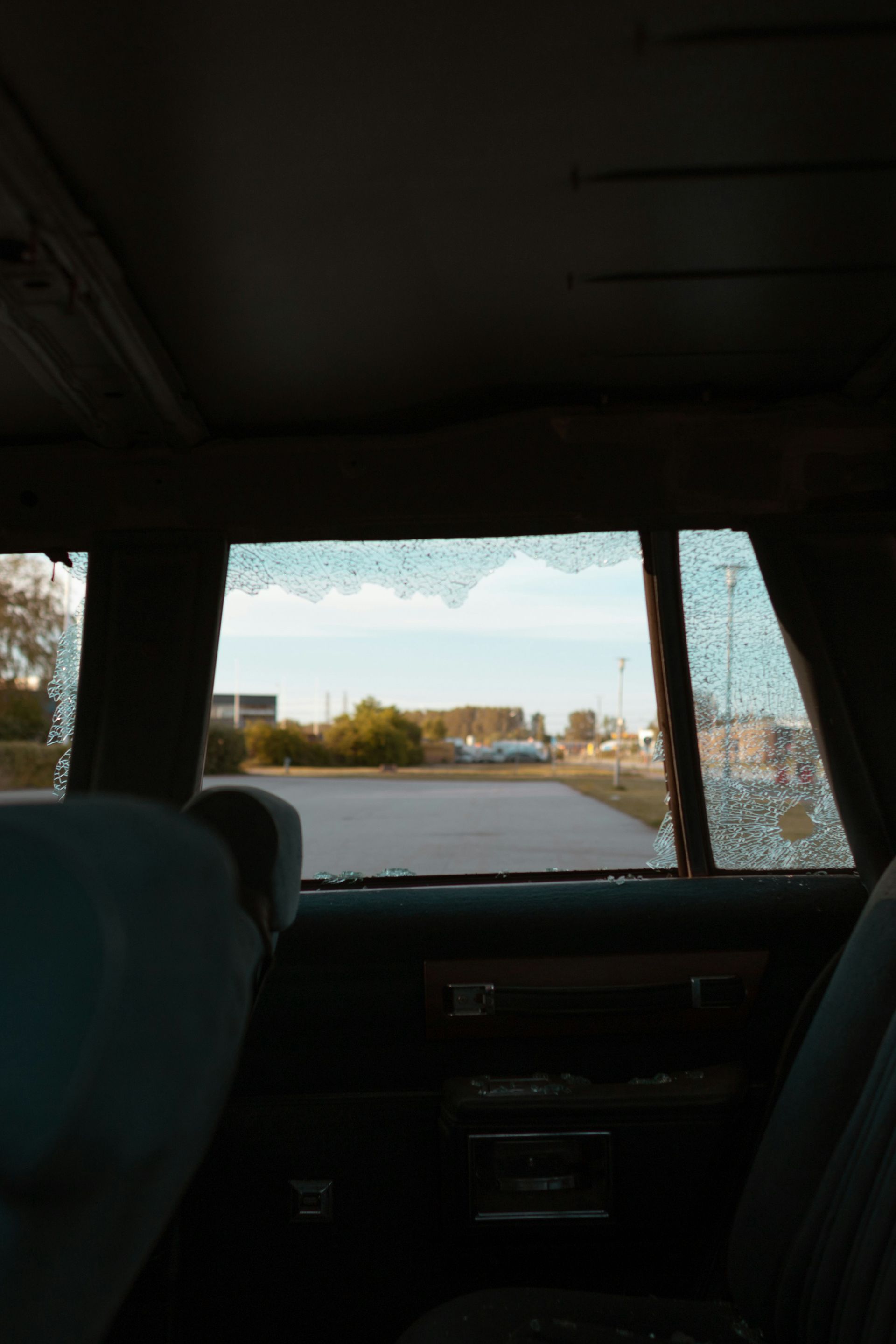 shattered window in a car