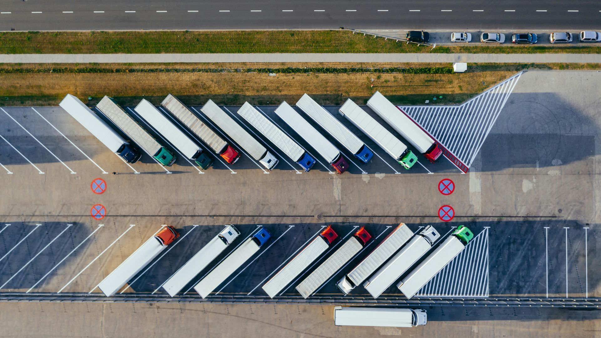 trucks in a parking lot
