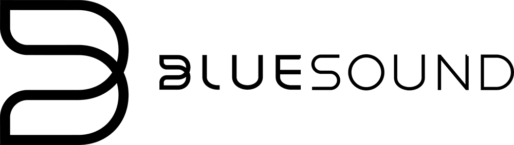 Un logo noir et blanc pour bluesound sur fond blanc
