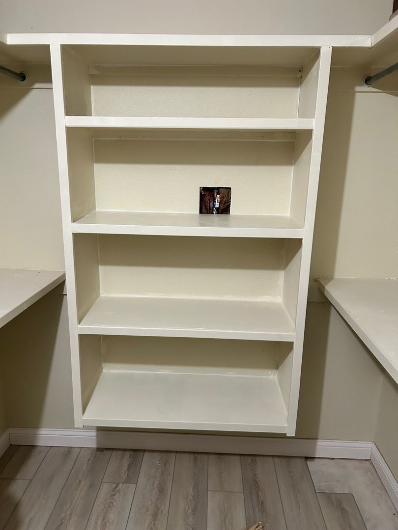 Completed closet restoration with new shelving