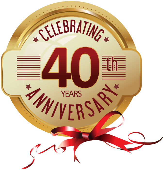 Un distintivo del 40° anniversario con un fiocco rosso