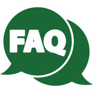 Green speech bubbles with white “FAQ” text.