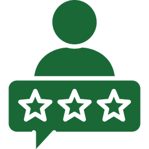 Green user icon with three-star rating speech bubble