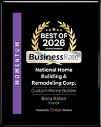 BusinessRate “Best of 2026” award plaque for National Home Building & Remodeling Corp. BusinessRate “Best of 2026” award plaque for National Home Building & Remodeling Corp.