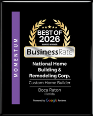 BusinessRate “Best of 2026” award plaque for National Home Building & Remodeling Corp. BusinessRate “Best of 2026” award plaque for National Home Building & Remodeling Corp.
