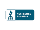 The bbb logo is blue and white and says accredited business