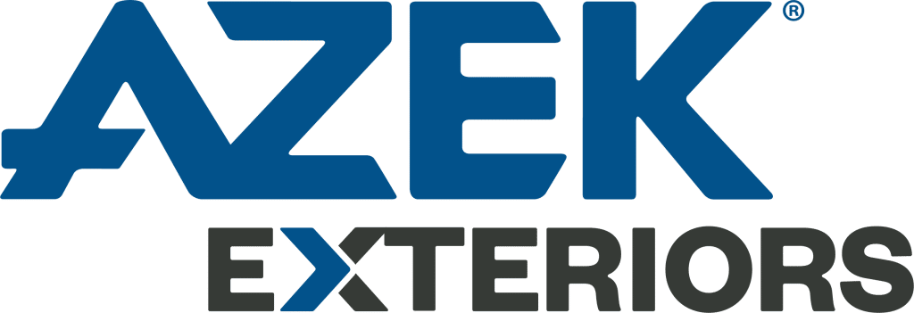 A blue and black logo for azek exteriors