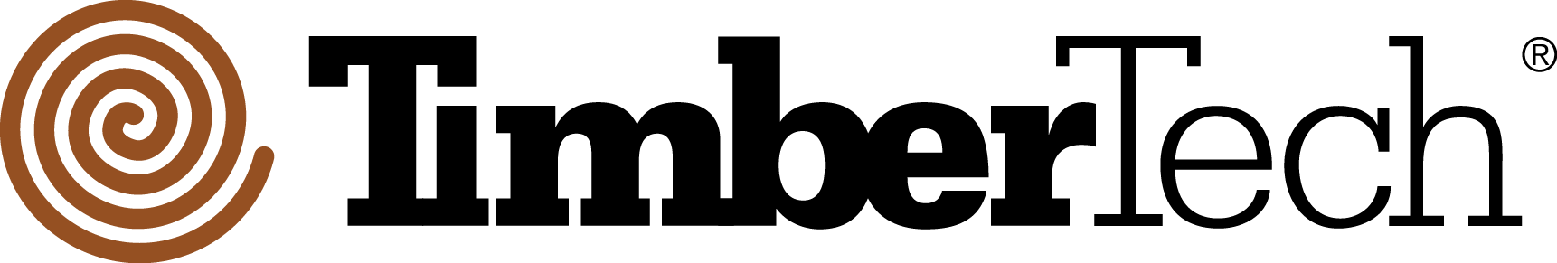 A close up of a timbertech logo on a white background