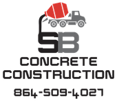 SB Concrete Construction logo with red dump truck icon and phone number 864-509-4027