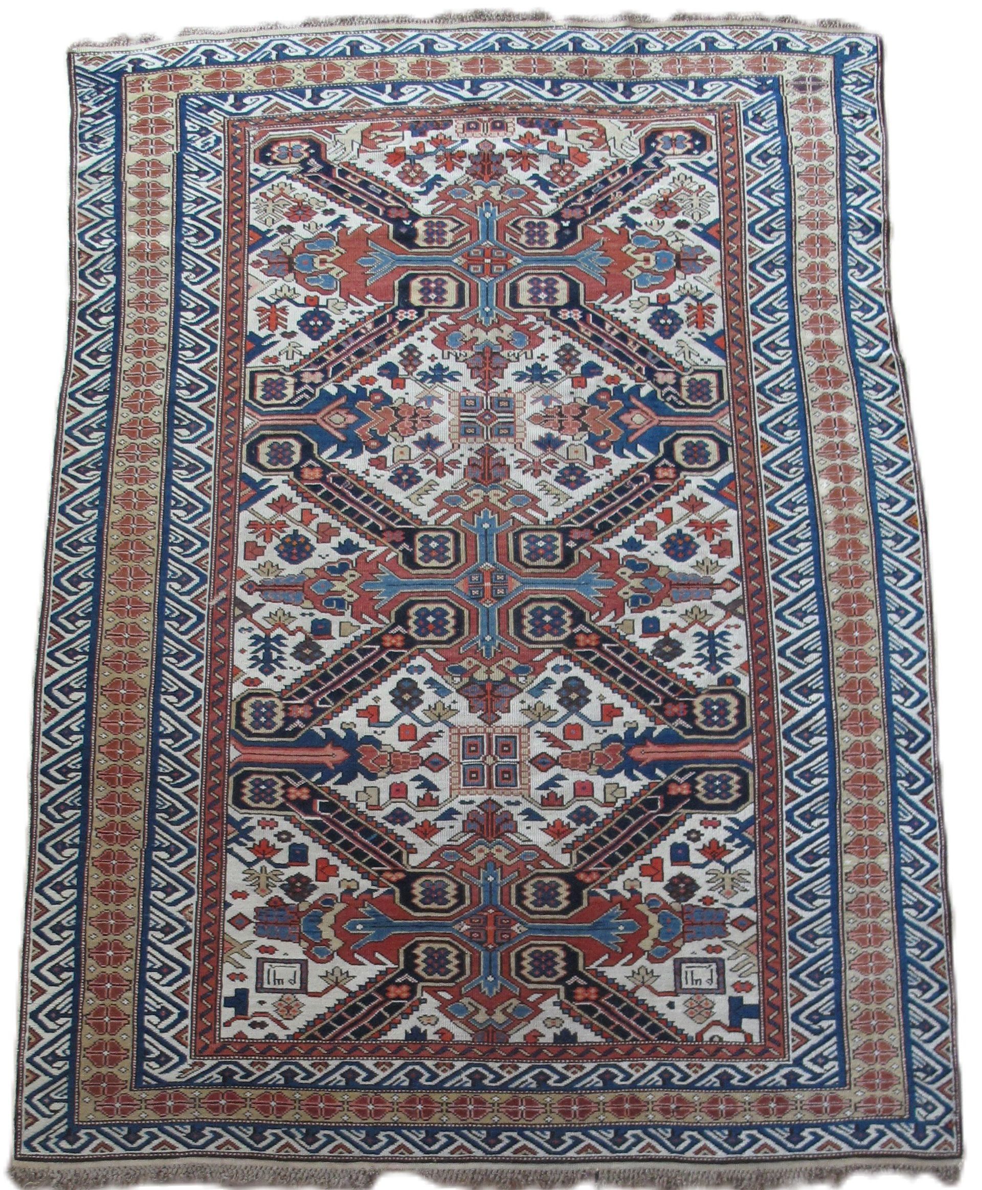 A rug with a pattern on it is on a white background.