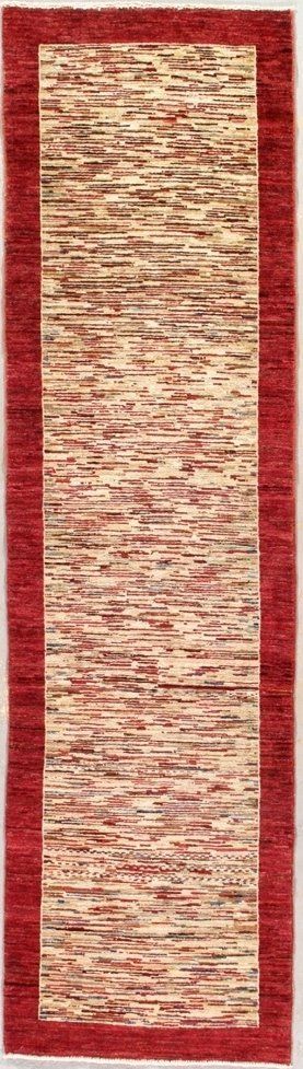 Red runner rug with a cream and red center.