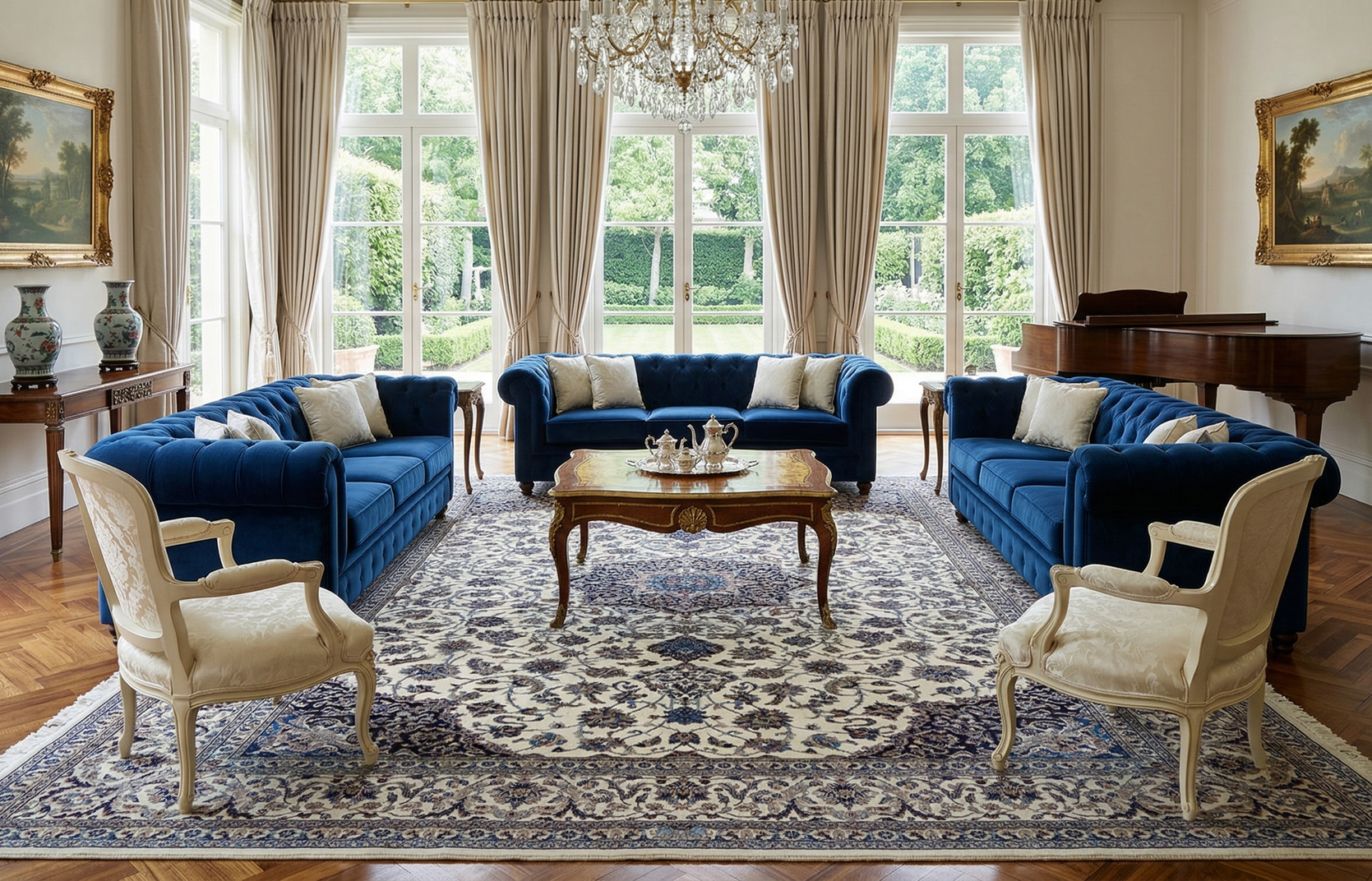 Antique Persian rug in formal living room, oriental carpet Boston MA, First Rugs