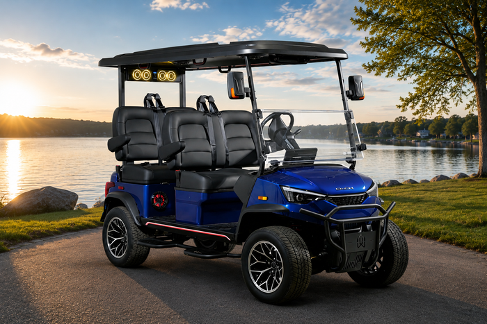 Allstates Golf Carts DACH Apollo Elite Blue on beach background