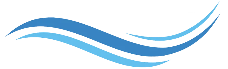 Blue abstract wave logo with three flowing curved lines on a white background