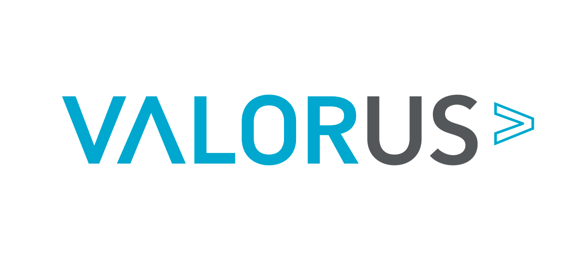 The VALORUS logo in blue and gray text, ending with a blue greater-than symbol.