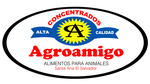 Logotipo de Agroamigo con borde ovalado, texto rojo y amarillo, y “Concentrados” 
