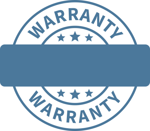 Blue warranty stamp with stars and a blank horizontal banner across the center