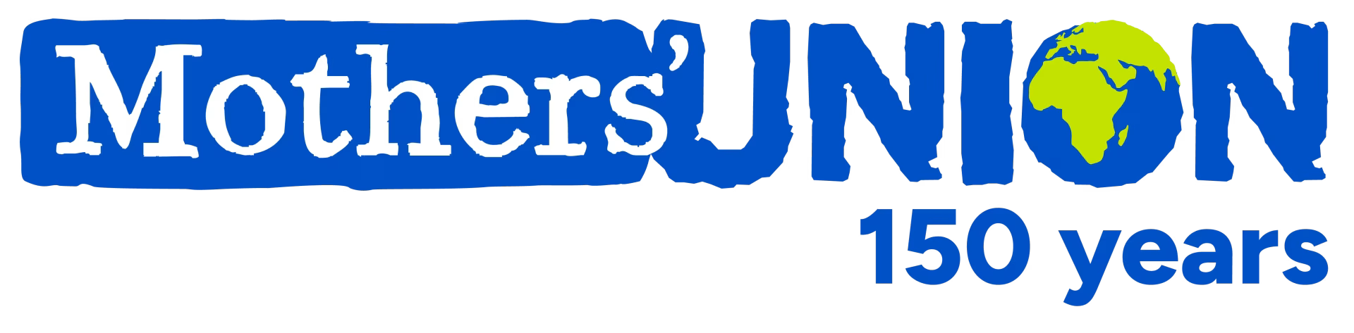 Mothers’ Union 150 years logo in blue and yellow text