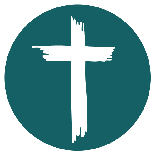 St Augustine Church White cross on a teal circle background