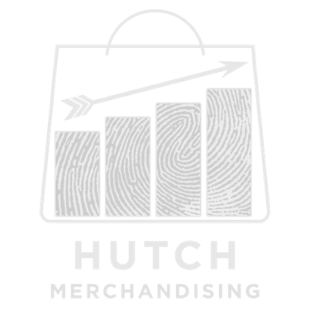 Hutch Merchandising Logo with Full shopping bag, precision arrow, and growing sales strategy unique to each client