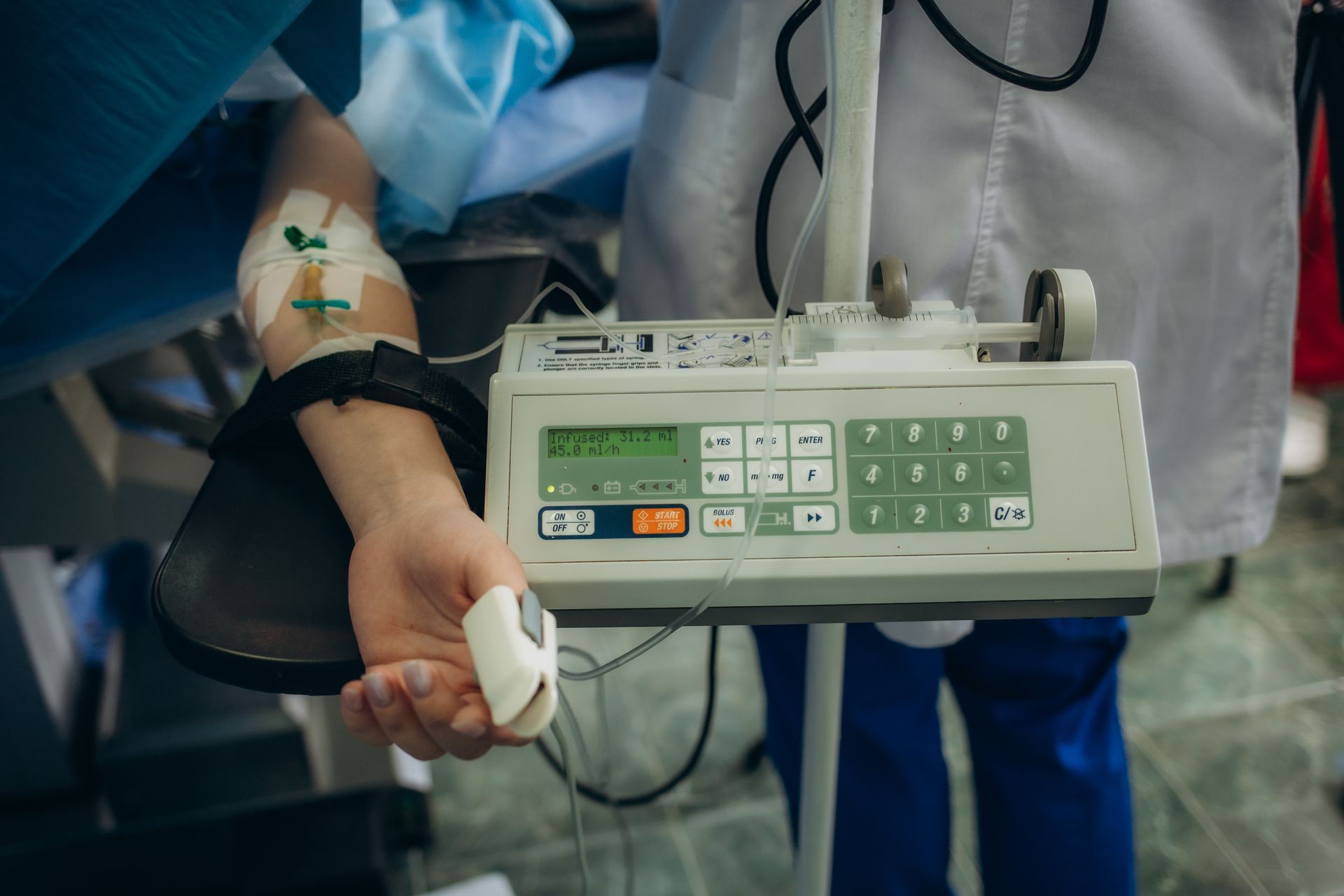 ekg medical device monitor being used by patient in icu