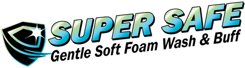 The logo for super safe gentle soft foam wash and buff.