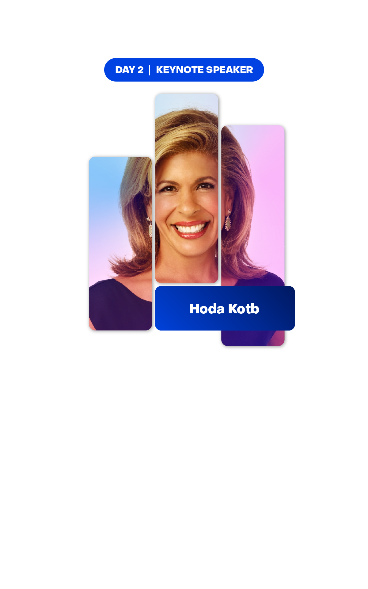 Blue-tinted profile cards with a smiling portrait of Hoda Kotb