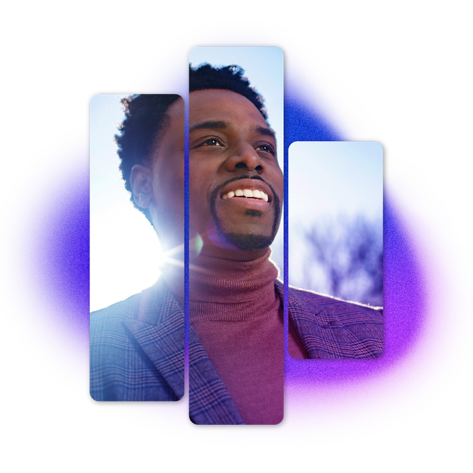 Blue-tinted profile cards with a smiling portrait of Daron K. Roberts