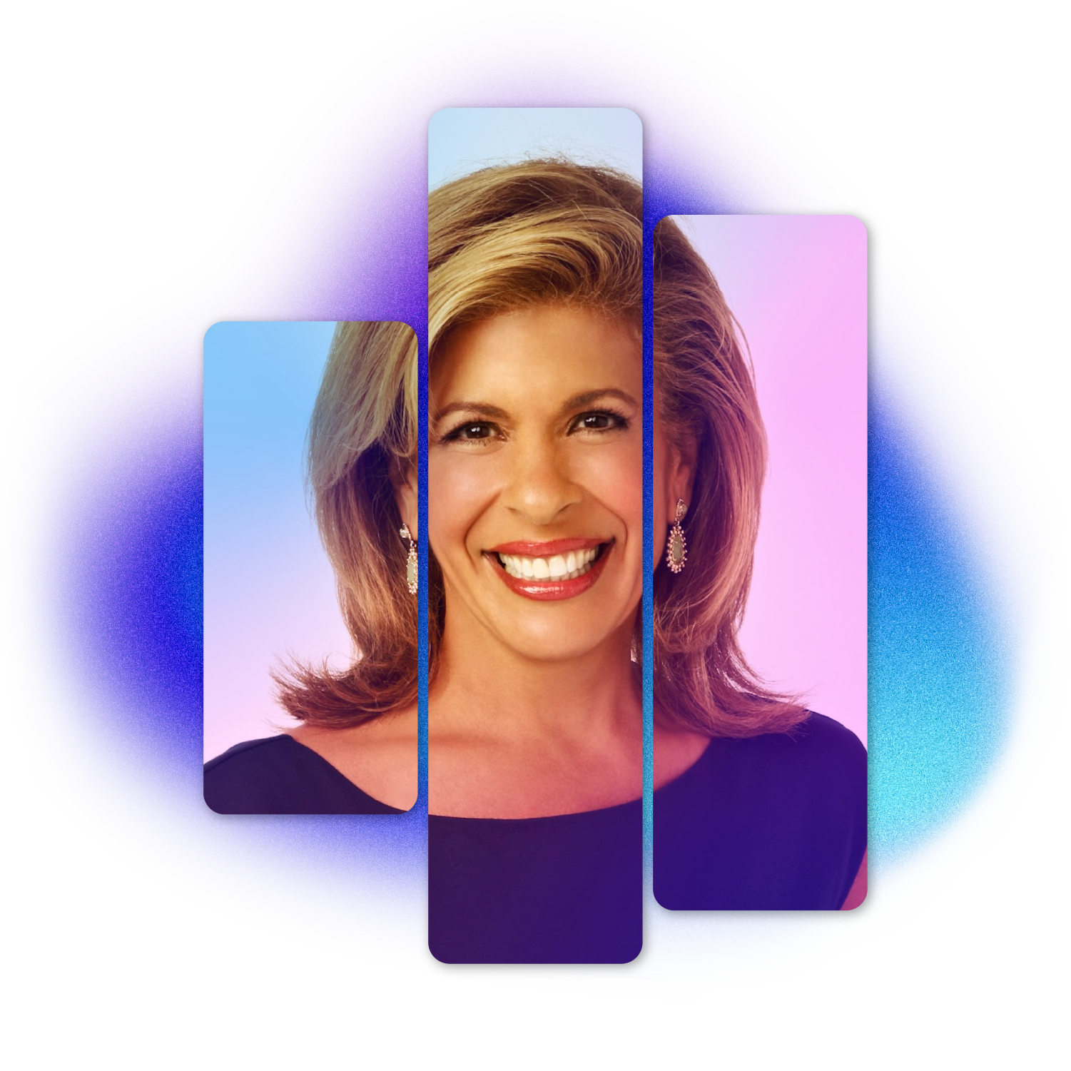 Blue-tinted profile cards with a smiling portrait of Hoda Kotb