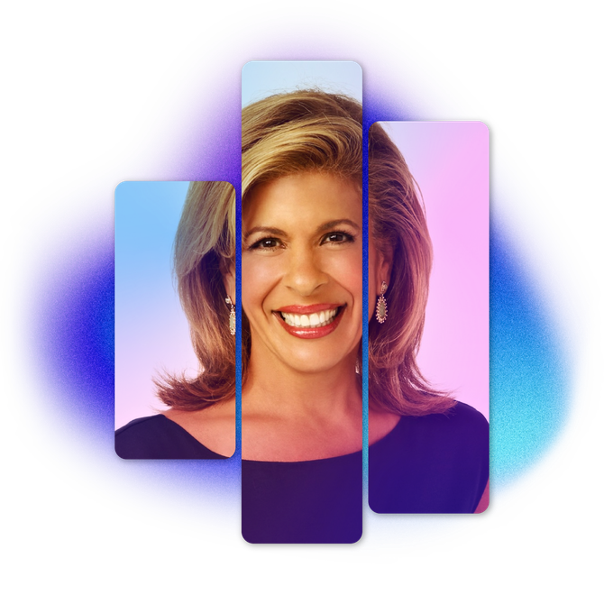 Blue-tinted profile cards with a smiling portrait of Hoda Kotb