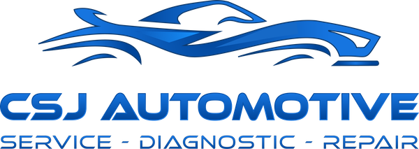 Logo for CSJ Automotive, blue car silhouette above bold text: 