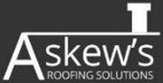 Askew’s Roofing Solutions logo in black, gray, and white with a stylized roofline and chimney