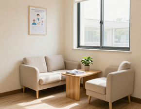 Welcoming small clinic waiting nook