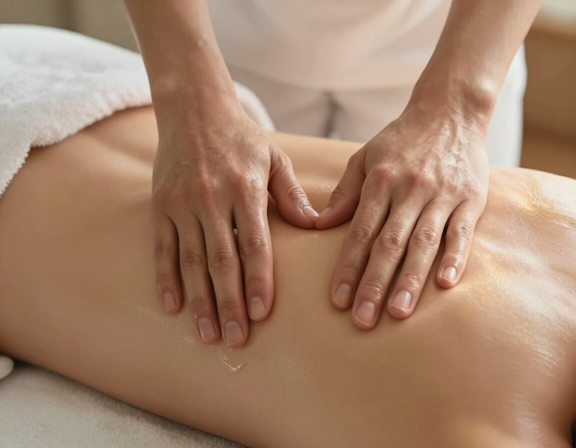Hands performing Swedish massage strokes